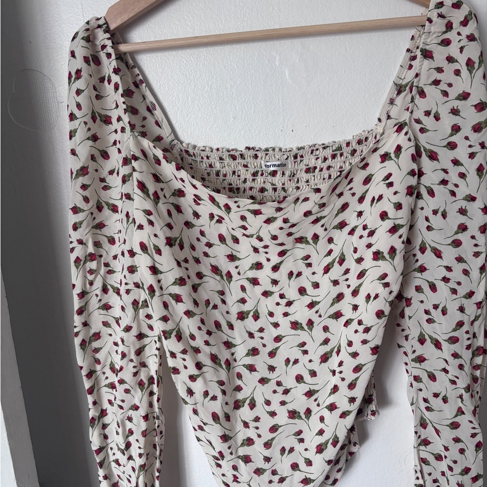 Reformation Cream Puff Sleeve Smocked Blouse